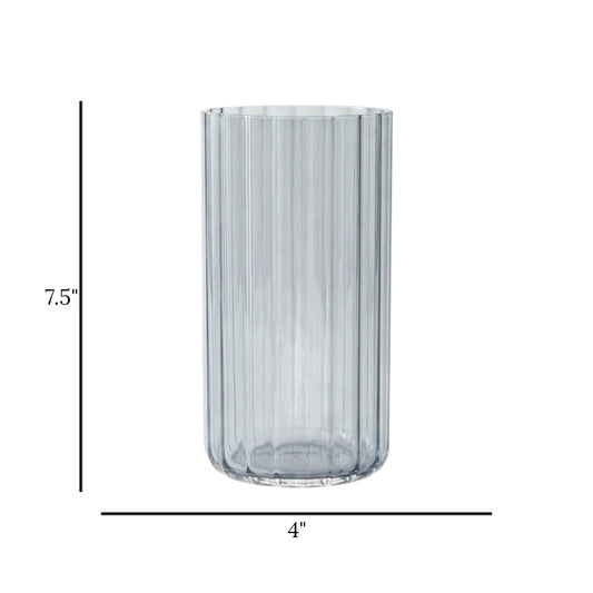 glass tube vase lines black shine small 7.5''x4" china