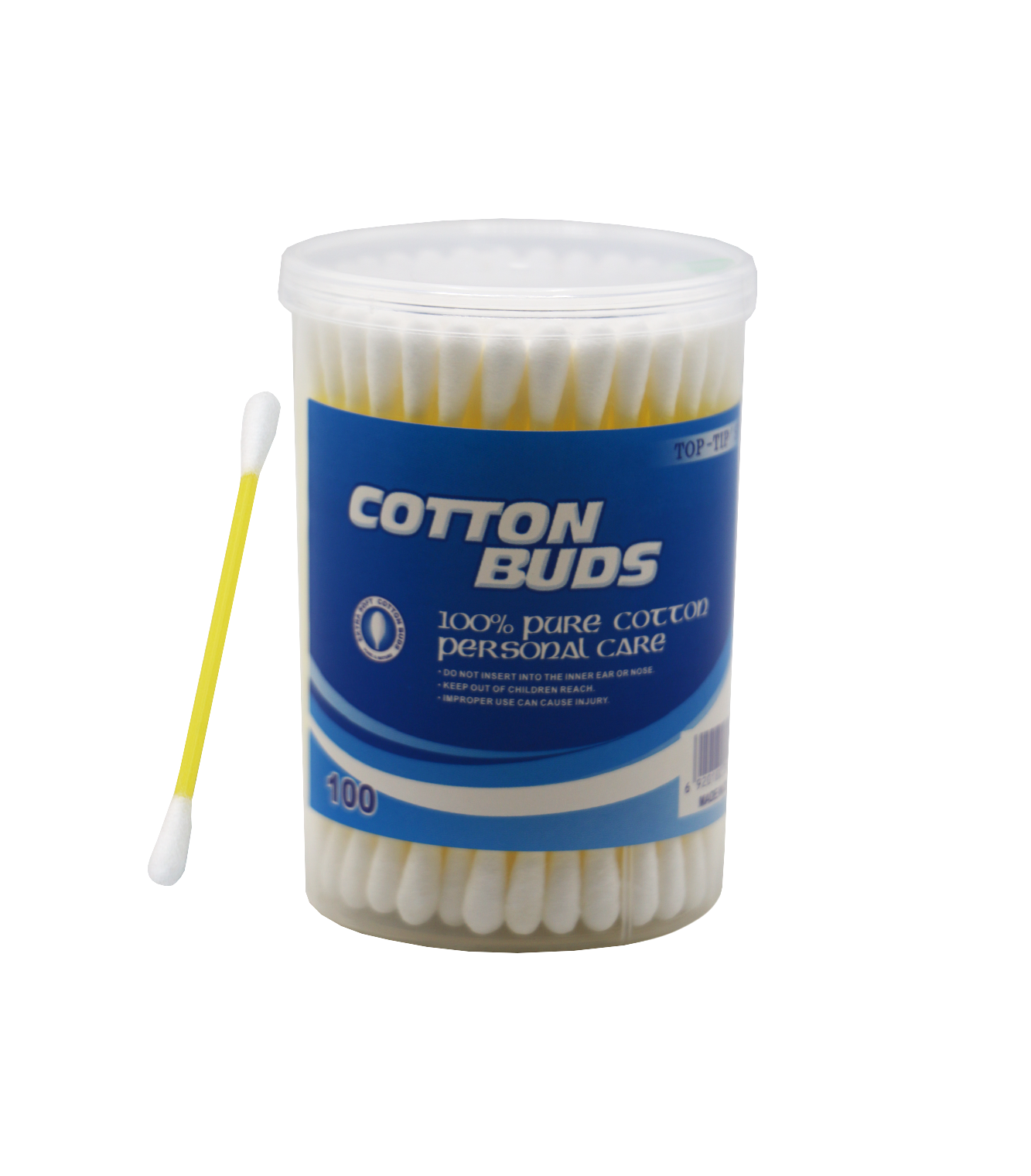 plastic cotton bud 100pc round jar