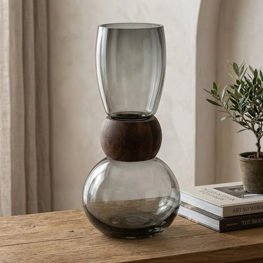 glass vase wooden ring black large 13''x6'' china