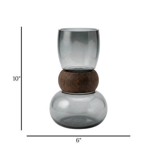 glass vase wooden ring black small 10''x6'' china