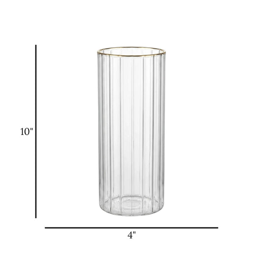 glass tube vase lines golden ring medium 10''x4'' china