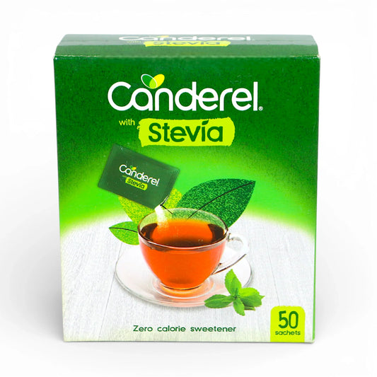 canderel stevia sweetener zero calorie 50 sachets box